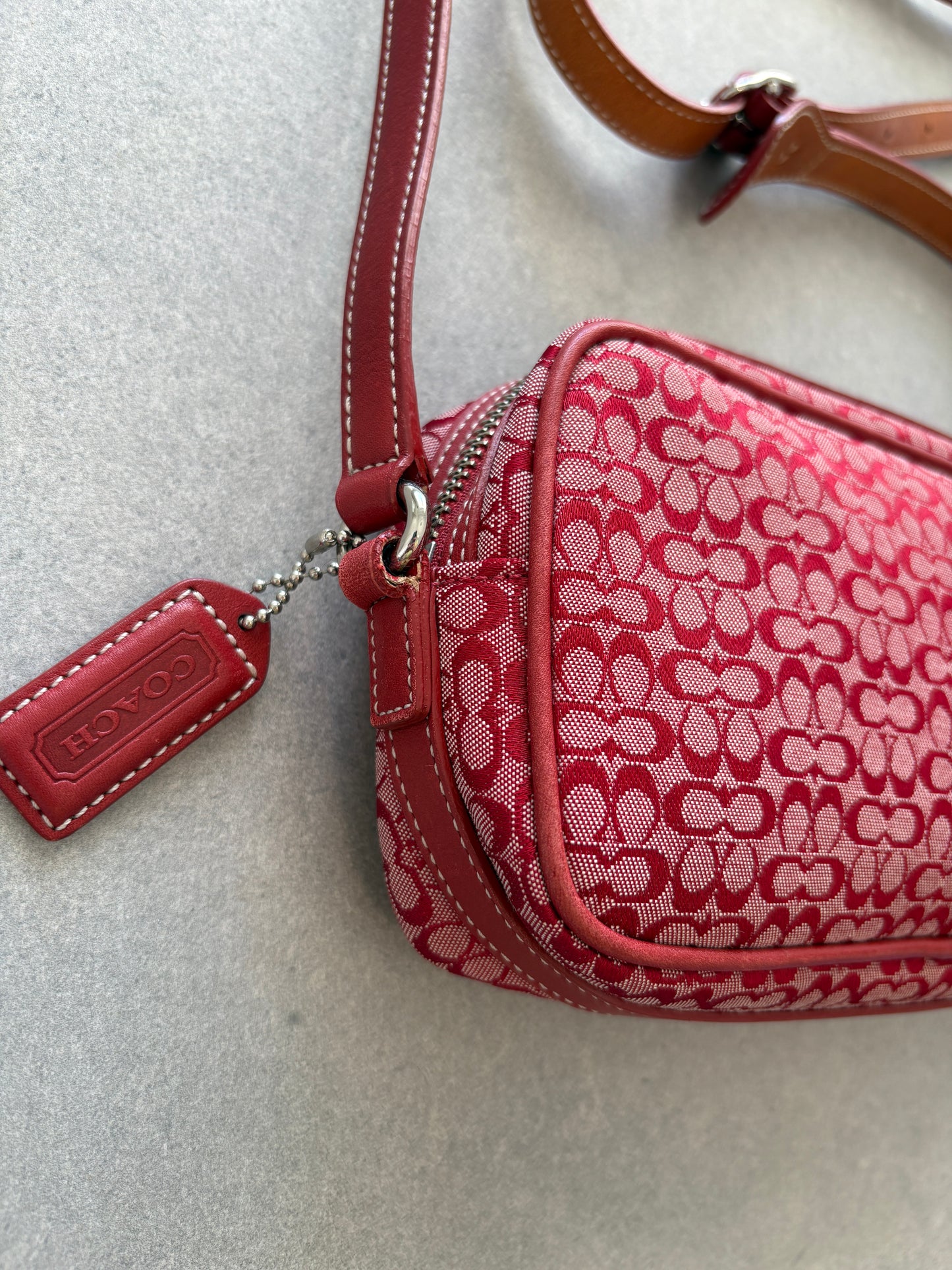 Coach Red Canvas Signature Crossbody Bag