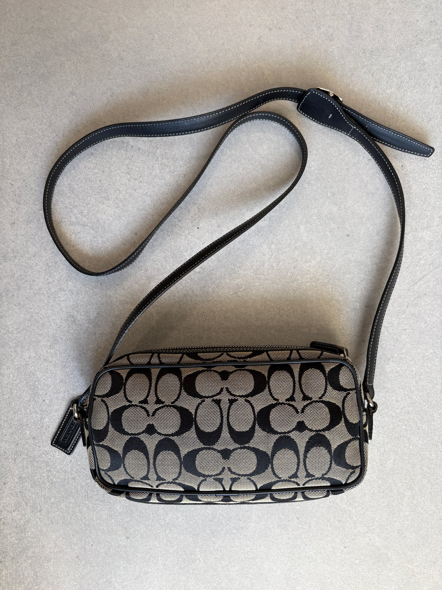 Coach Black and Grey Canvas Signature Crossbody Bag