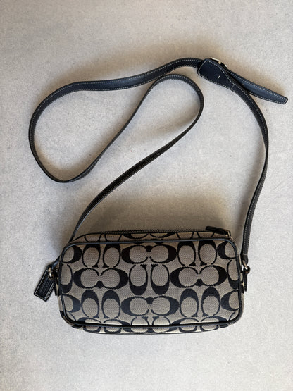 Coach Black and Grey Canvas Signature Crossbody Bag