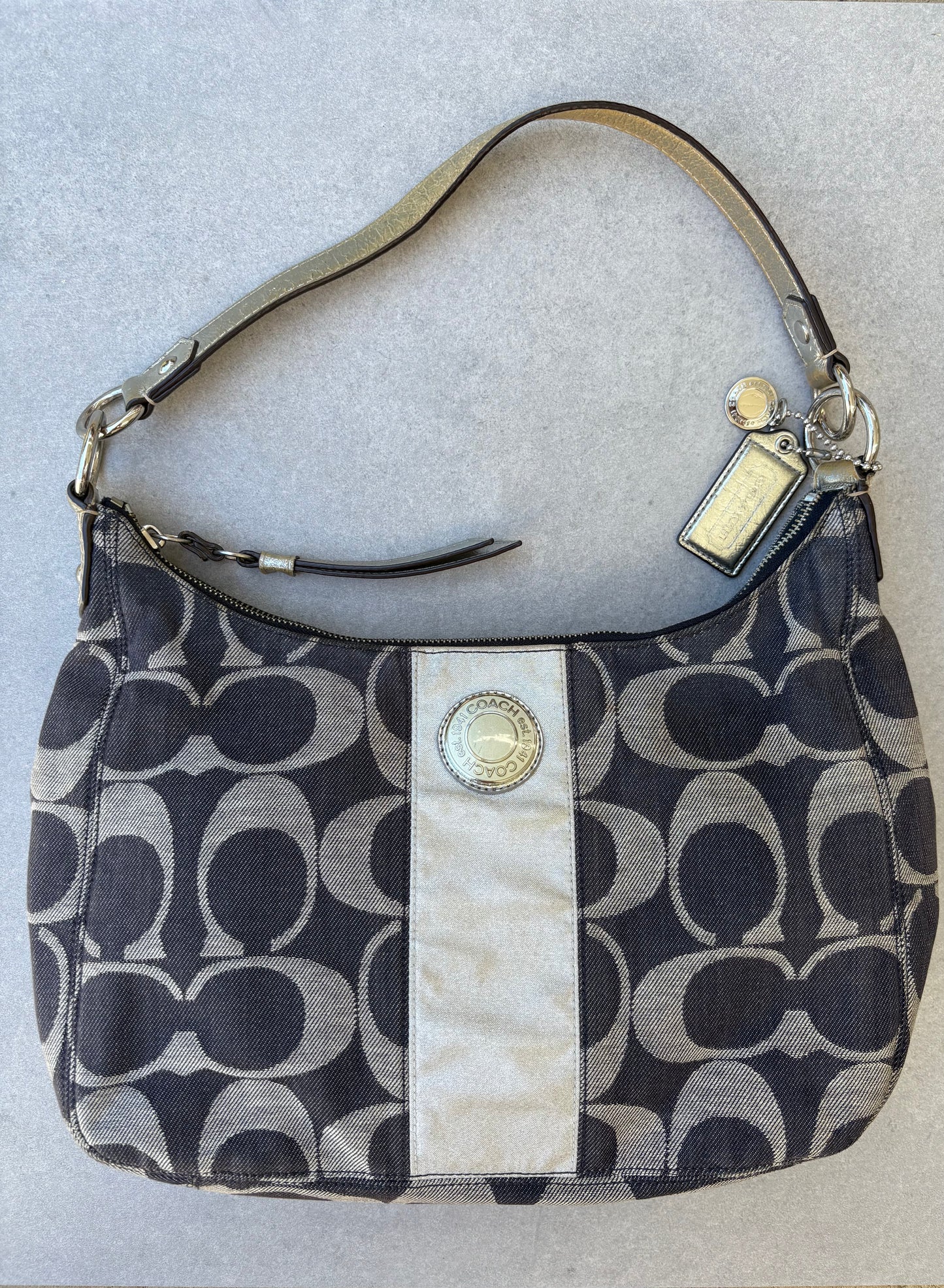 Coach Signature Denim Navy/Silver Shoulder Bag