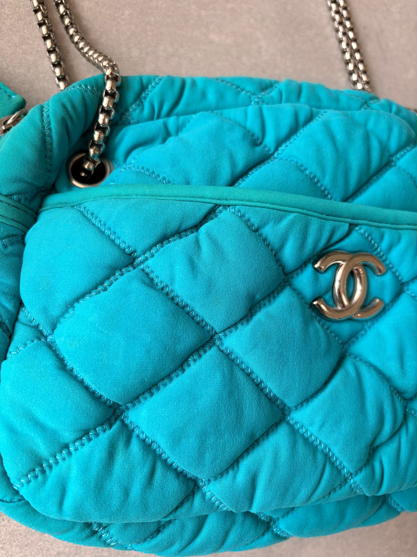 Chanel Turquoise Quilted Bubble Chain Bag
