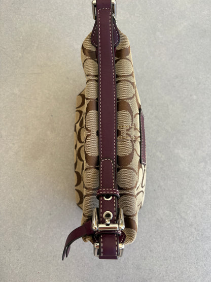 Coach Brown Monogram Signature Pouch with Purple Tag