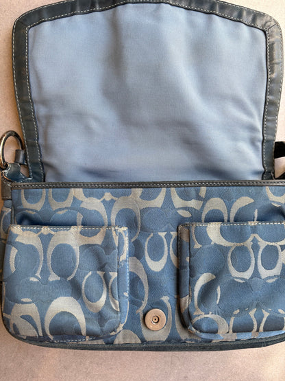 Coach Blue Suede and Canvas Optic Monogram Shoulder Bag