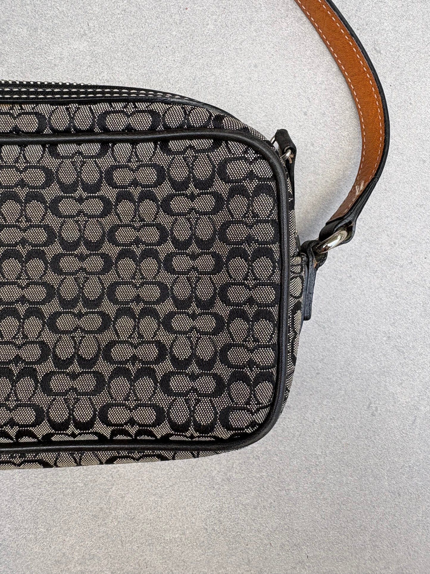 Coach Black and Grey Canvas Signature Crossbody Bag