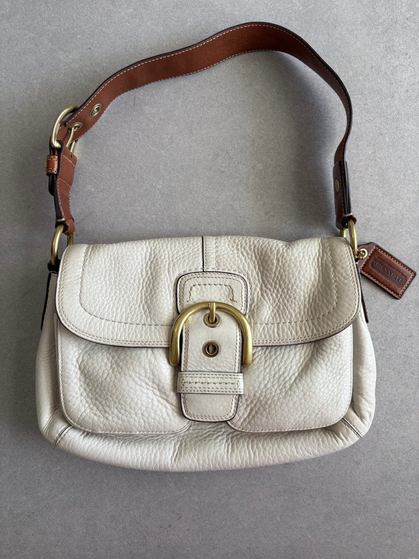 Coach Soho Legacy Cream and Brown Leather Shoulder Bag