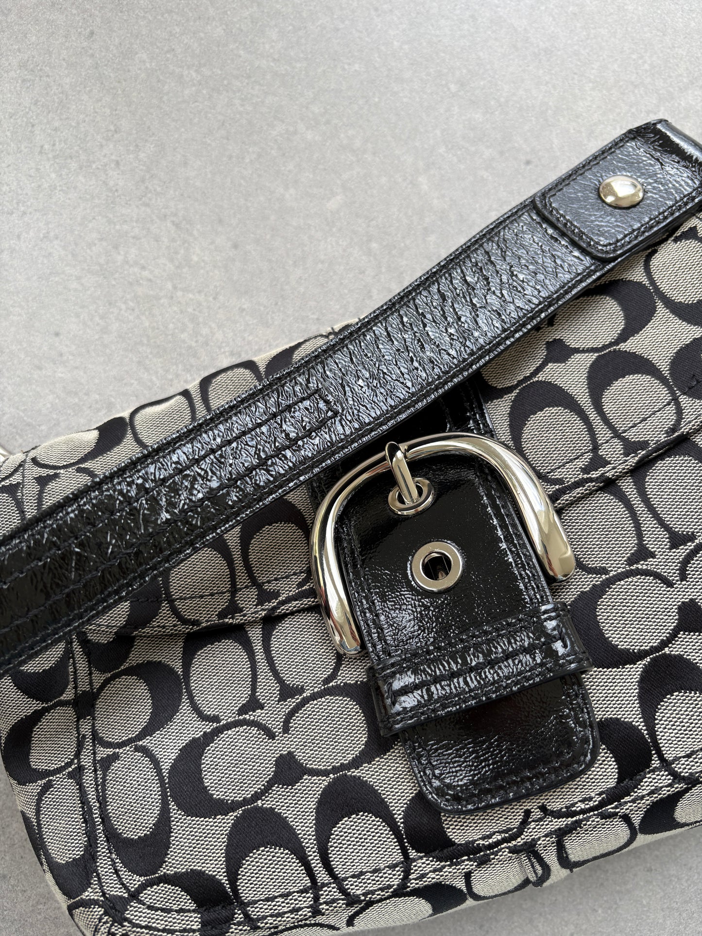 Coach Soho Black and Grey Monogram Shoulder Bag