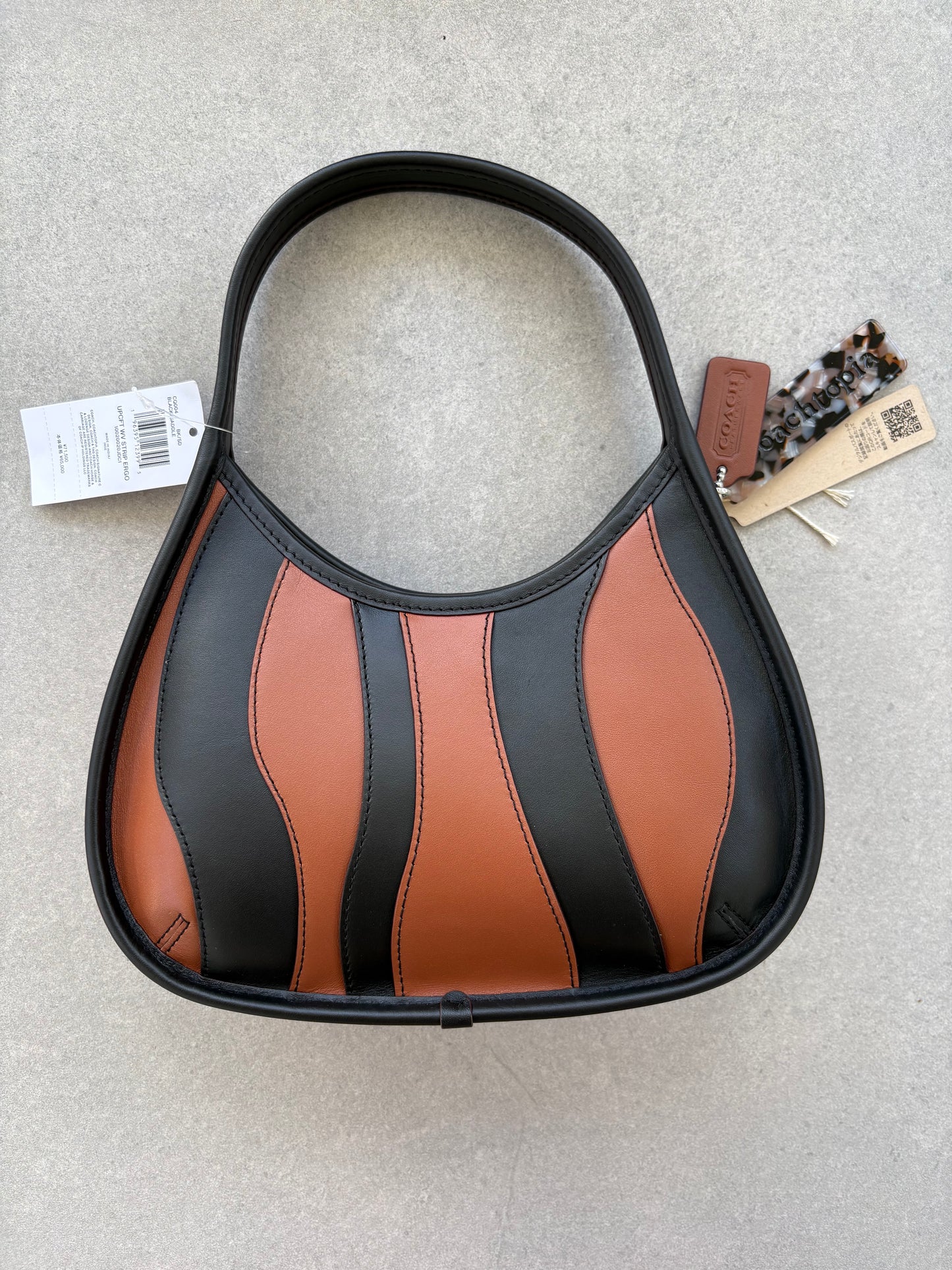 Coachtopia Ergo Bag in Wavy Stripe Upcrafted Leather, Brown and Black