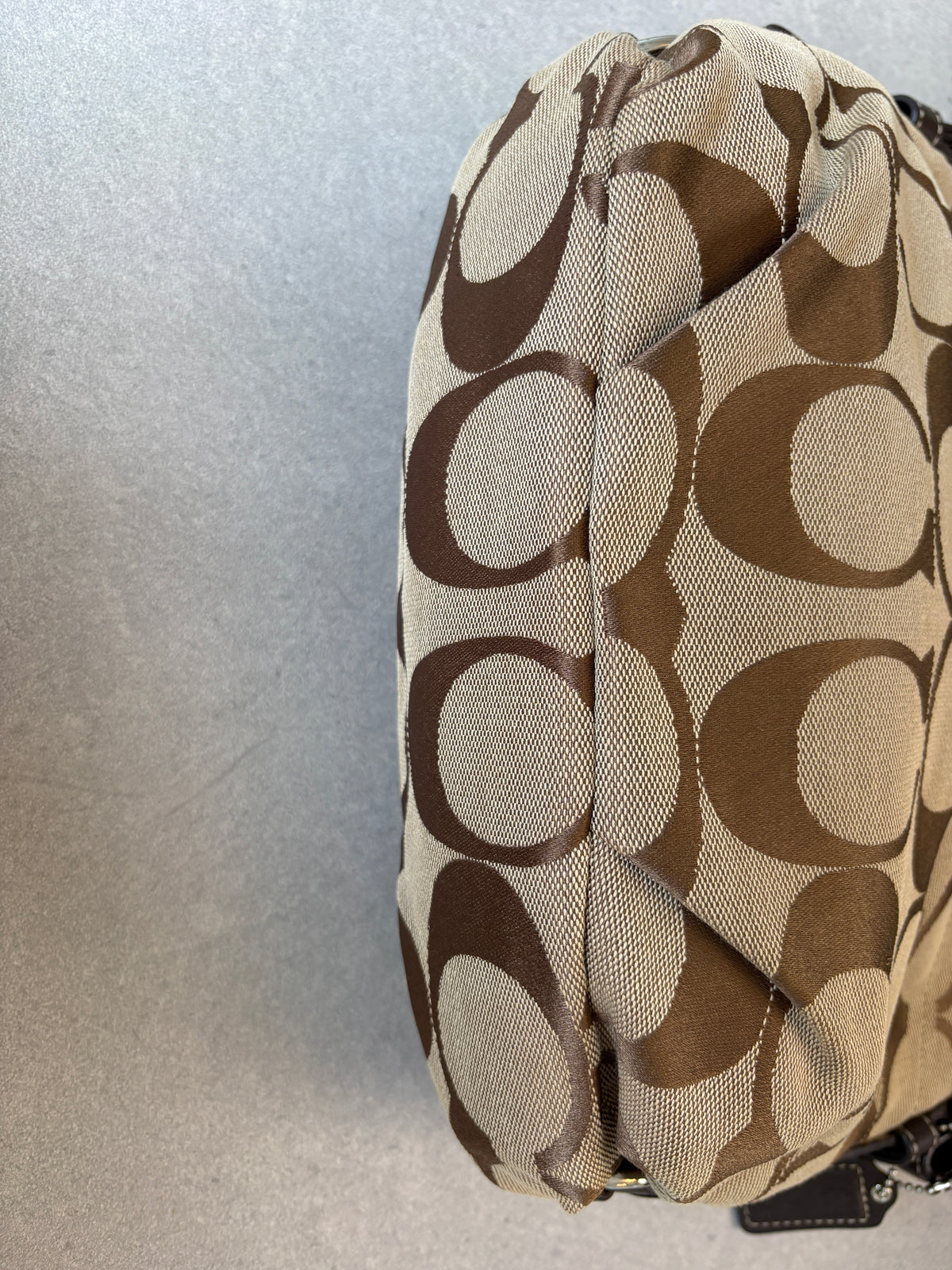 Coach Monogram East West Brown and Beige Shoulder Bag