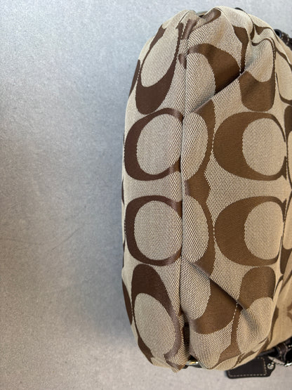 Coach Monogram East West Brown and Beige Shoulder Bag