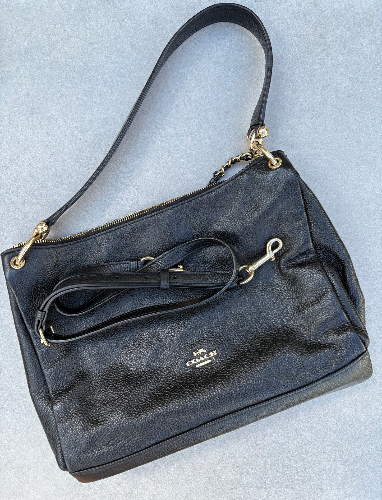 Coach Shoulder Bag Black Leather