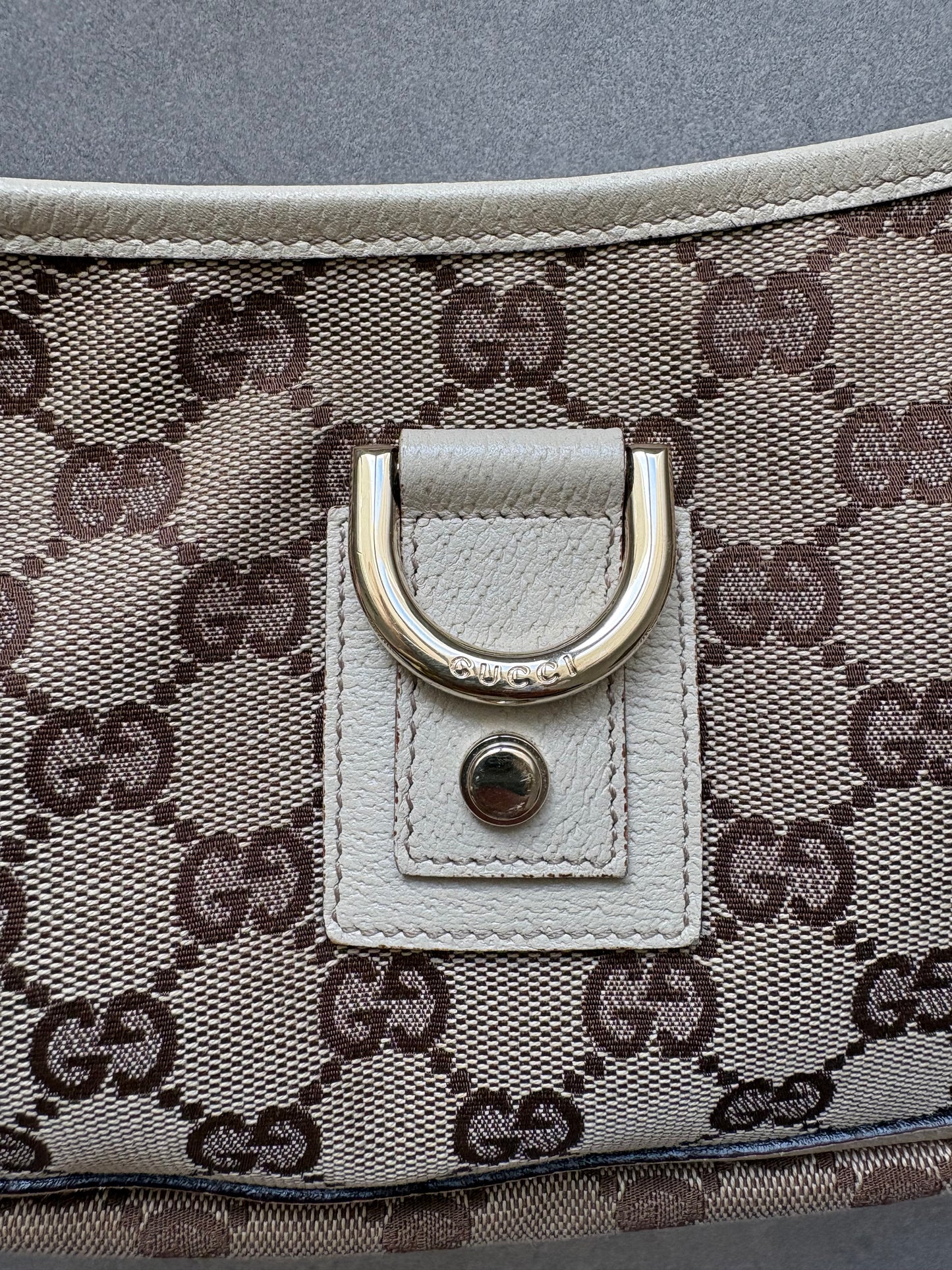 Gucci Abbey Canvas Pochette with White Trim and D-Ring