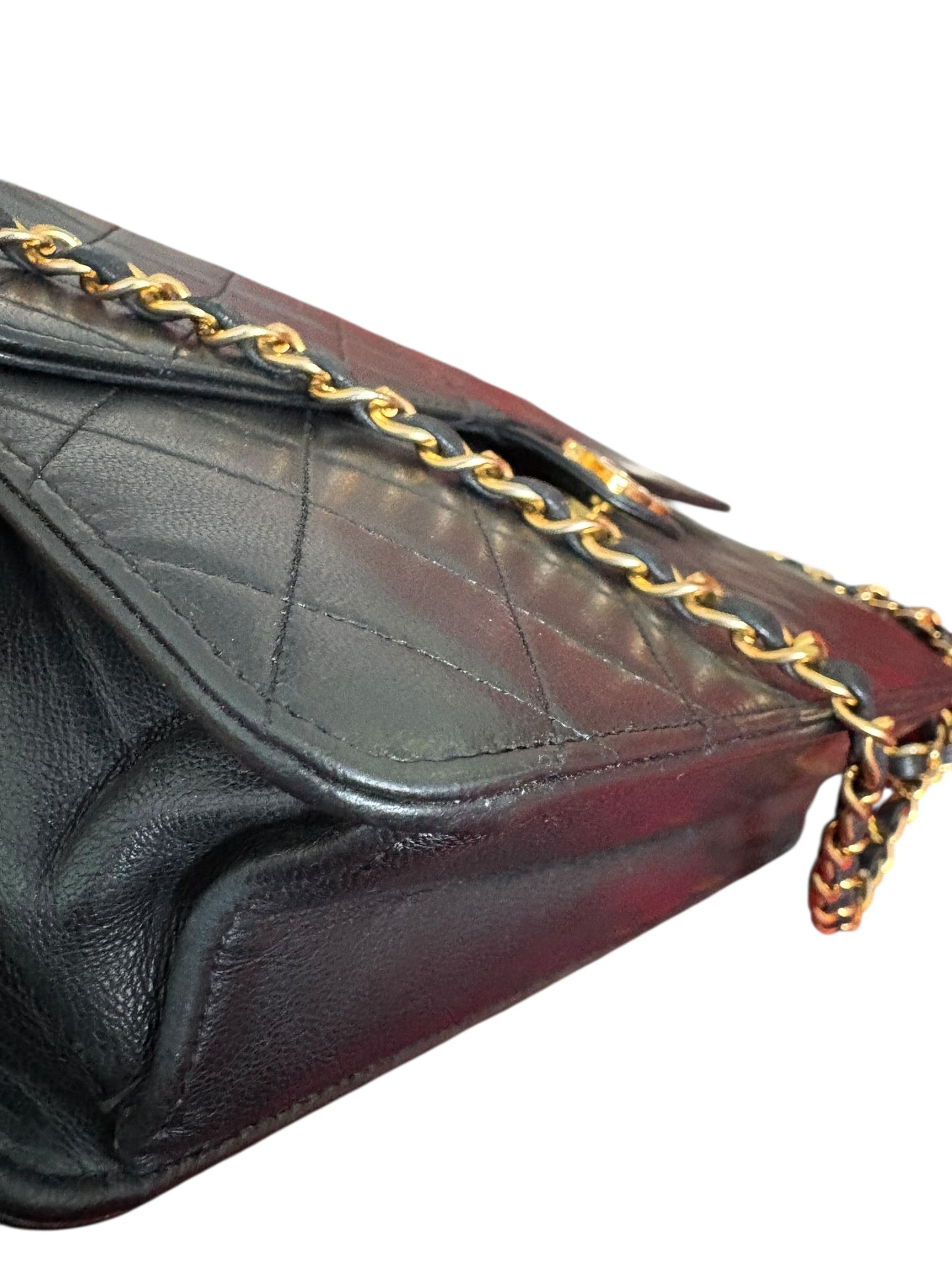 Chanel Classic Vintage Flap Black Lambskin Leather Shoulder Bag