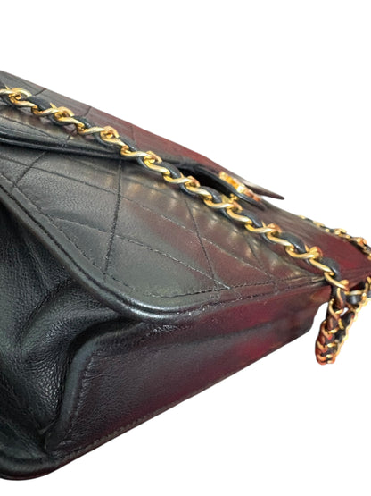 Chanel Classic Vintage Flap Black Lambskin Leather Shoulder Bag