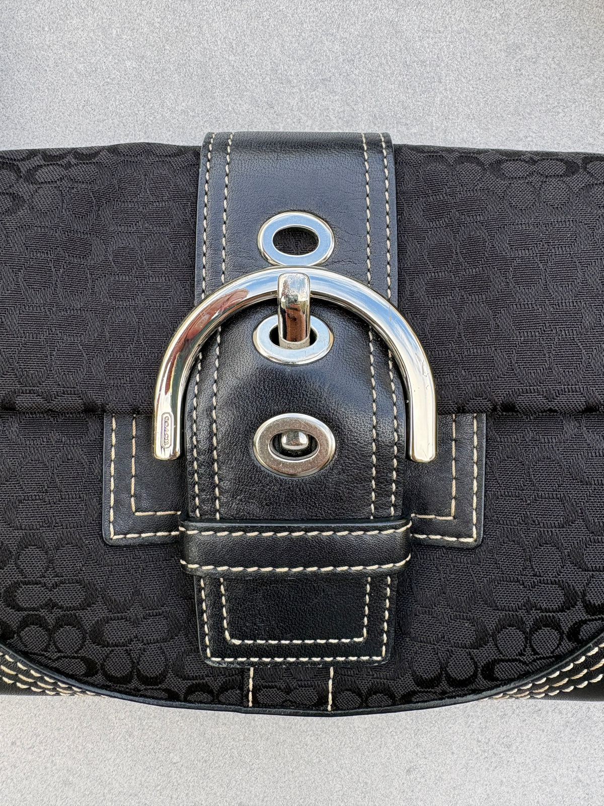 Coach Soho Black Signature Monogram Shoulder Bag
