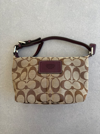 Coach Brown Monogram Signature Pouch with Purple Tag