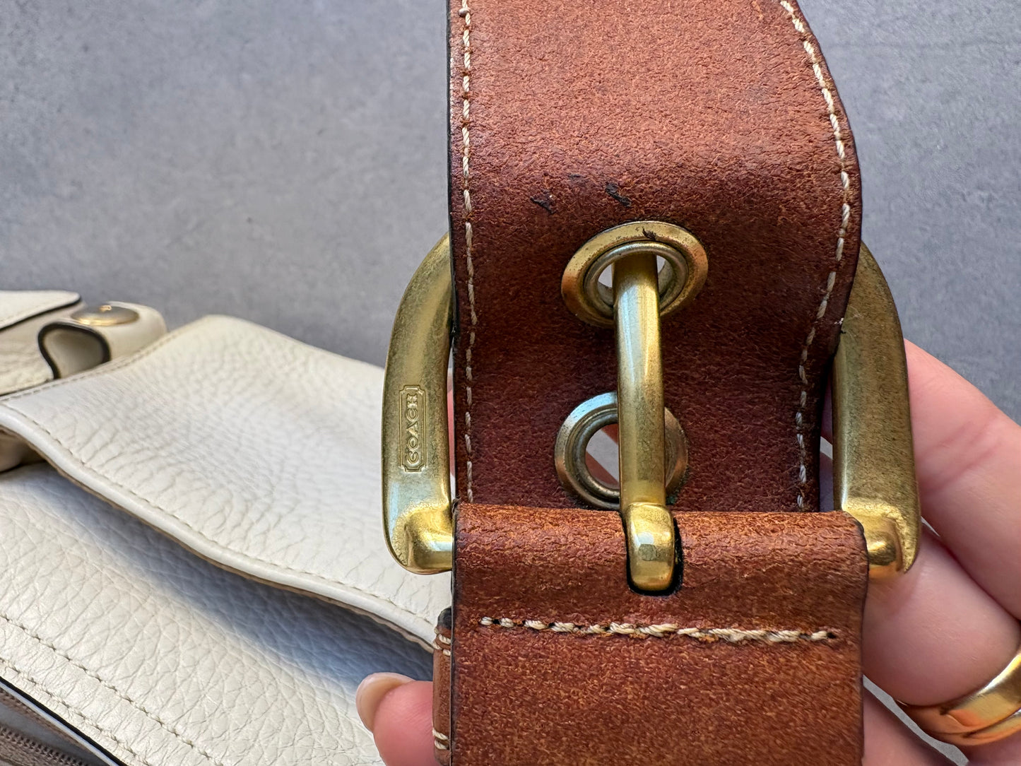 Coach Soho Legacy Cream and Brown Leather Shoulder Bag