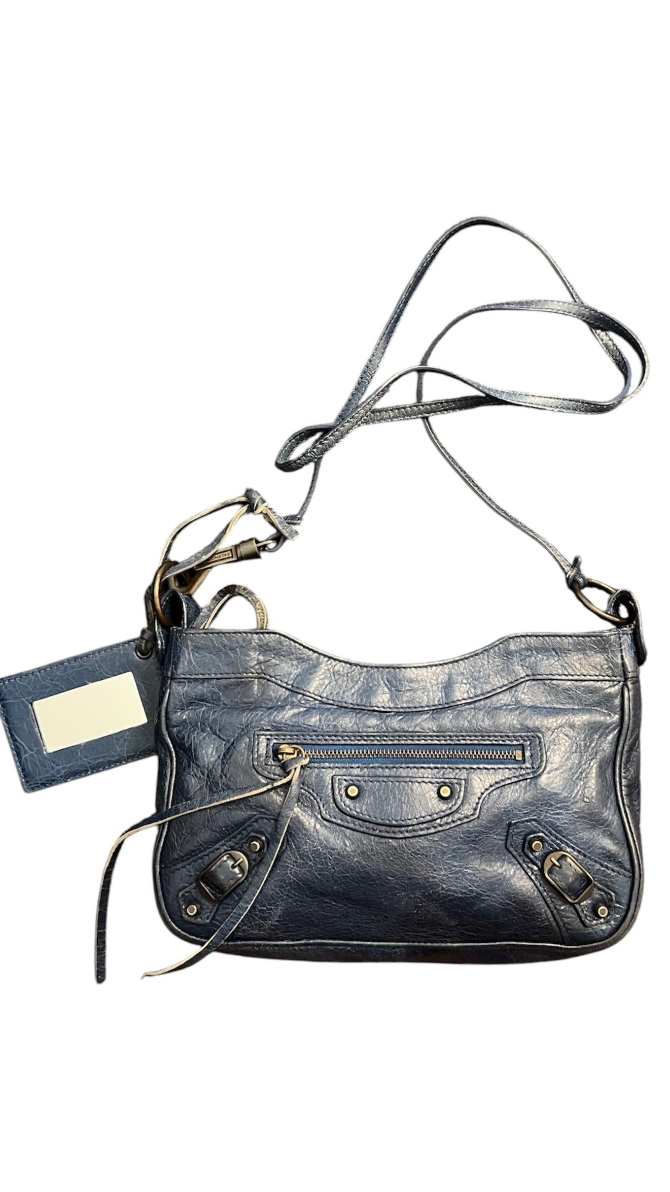 2000s Balenciaga Navy Leather City Hip Crossbody Bag