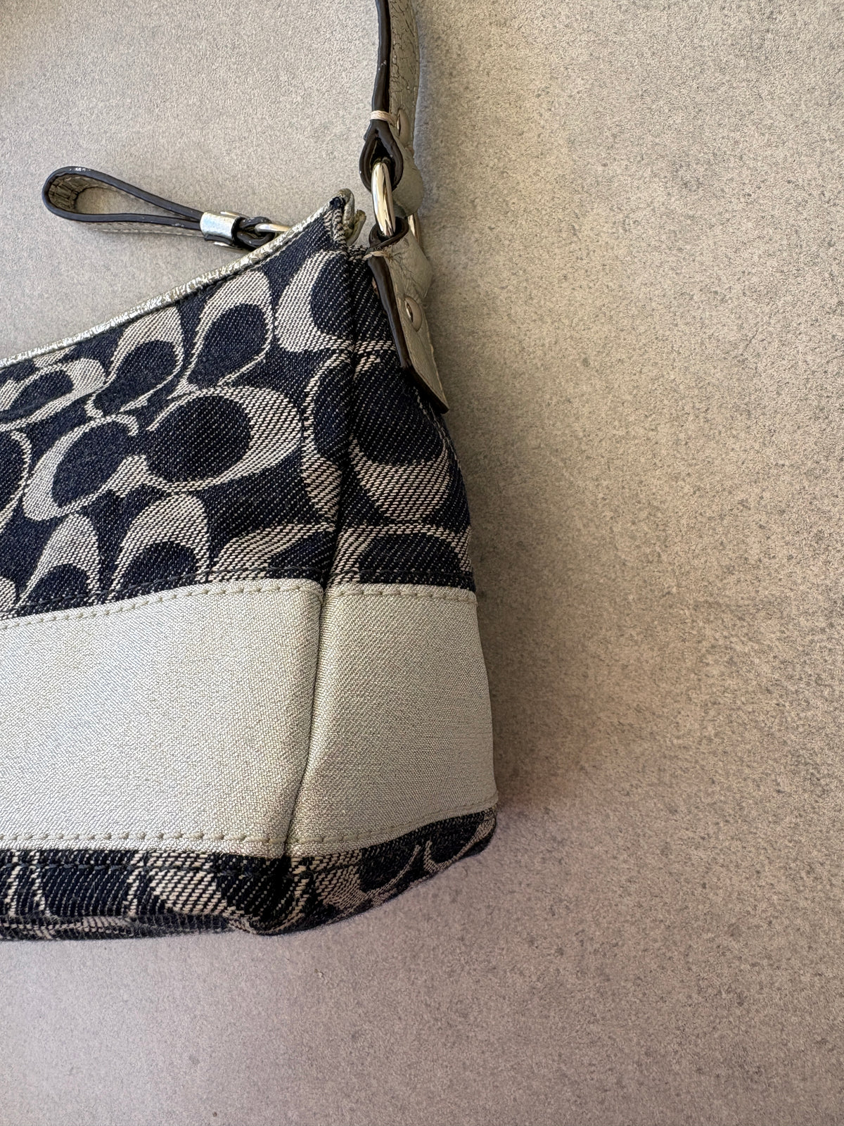 Coach Demi Denim and Silver Pouch