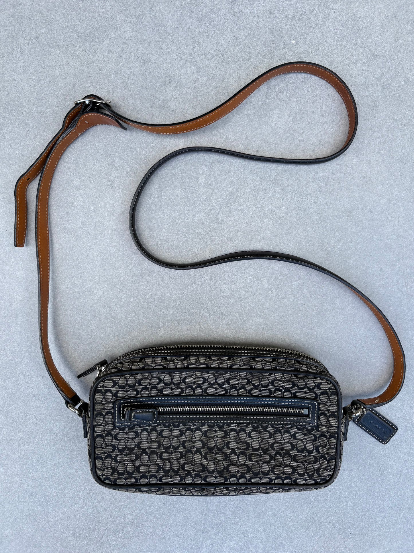 Coach Black and Grey Canvas Signature Crossbody Bag