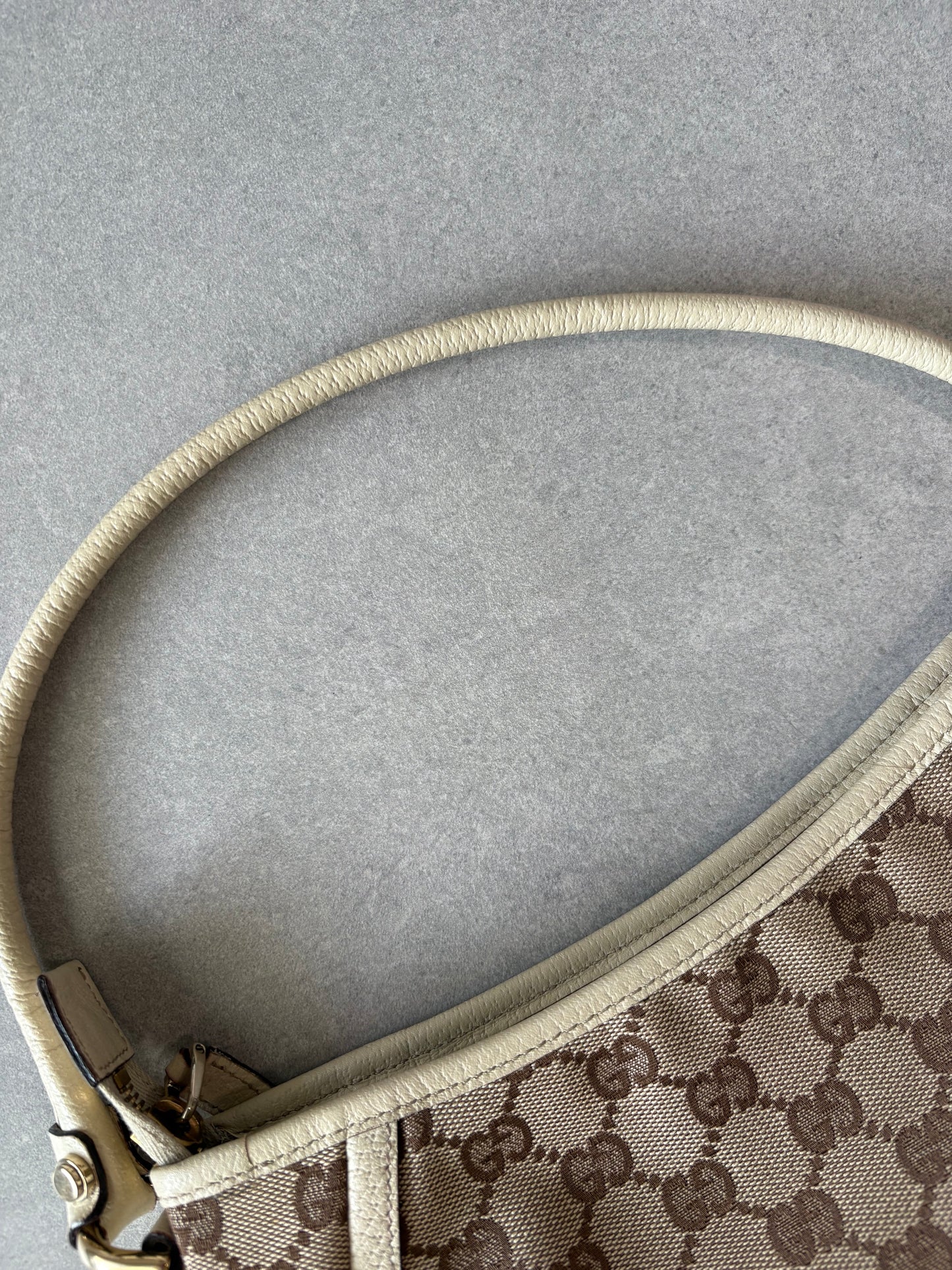 Gucci Abbey Canvas Pochette with White Trim and D-Ring