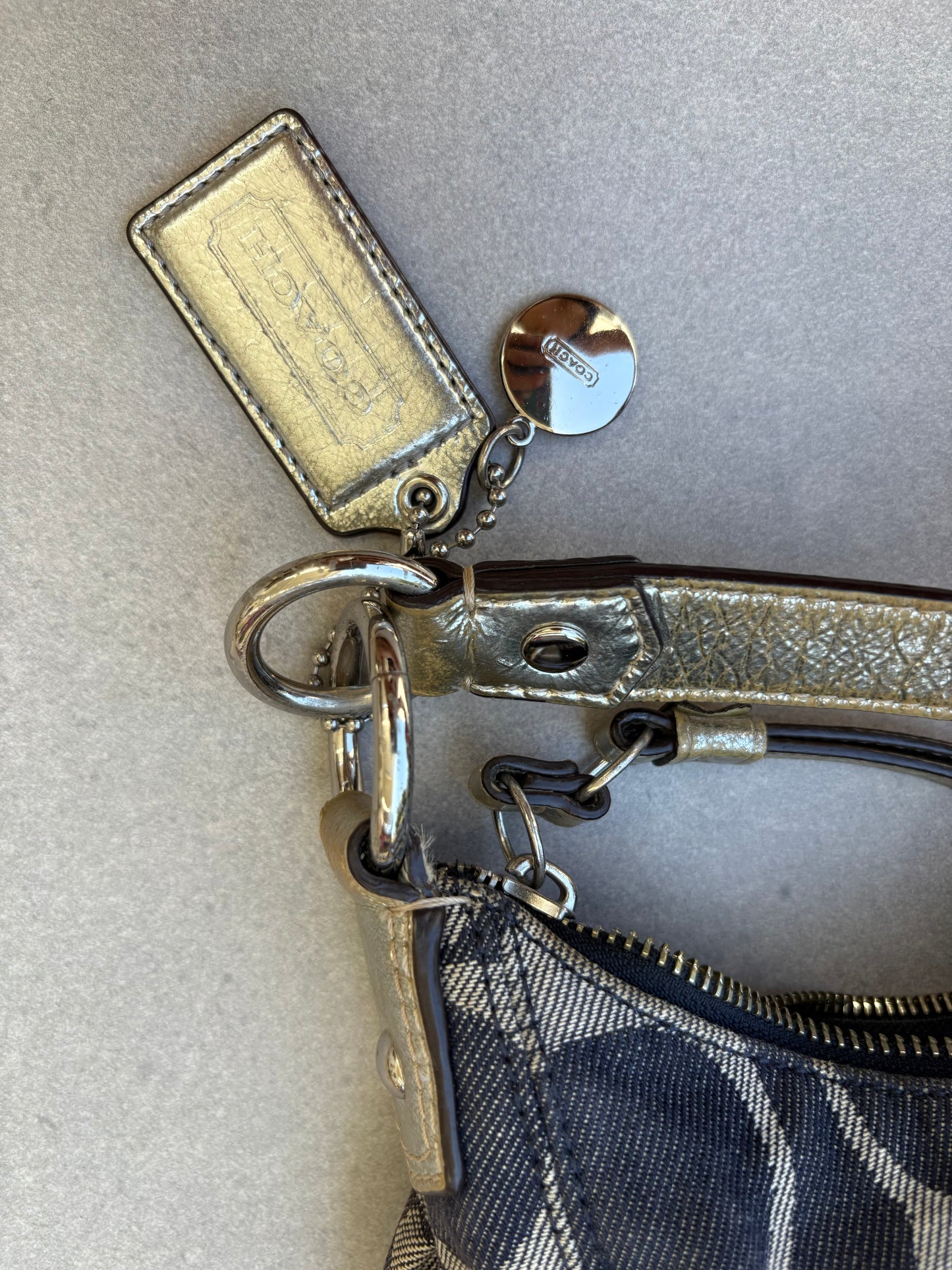 Coach Signature Denim Navy/Silver Shoulder Bag