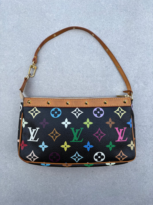 Louis Vuitton x Takashi Murakami Black Multicolour Pochette Accessoires 2000s