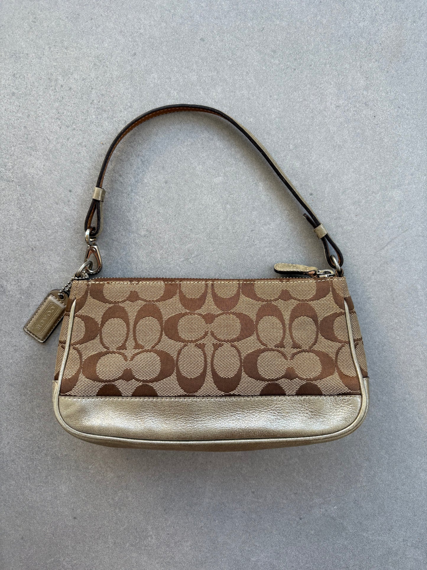 Coach Signature Demi Beige and Silver Shoulder Bag