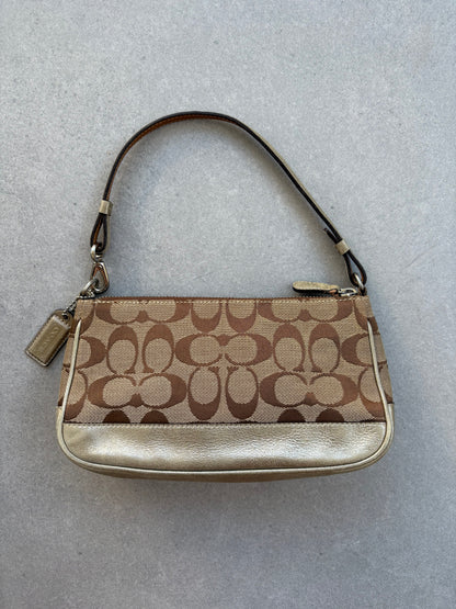 Coach Signature Demi Beige and Silver Shoulder Bag