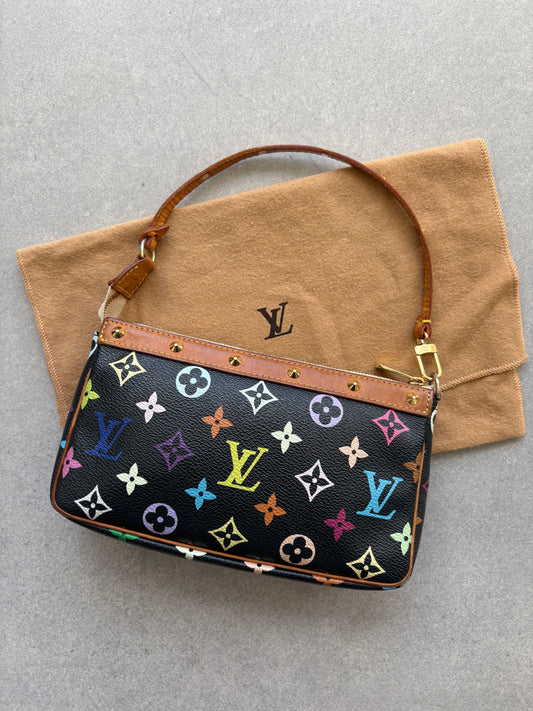 Louis Vuitton x Takashi Murakami Black Multicolour Pochette Accessoires 2000s