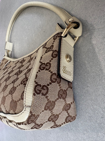 Gucci Abbey Canvas Pochette with White Trim and D-Ring
