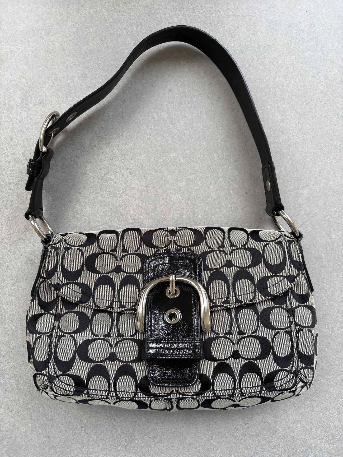 Coach Soho Black and Grey Monogram Shoulder Bag