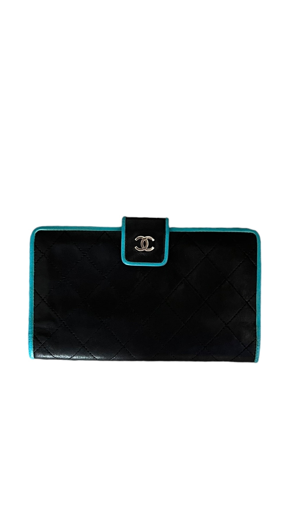 Chanel Black/Blue Quilted Lambskin Leather Long Wallet