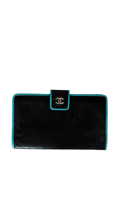 Chanel Black/Blue Quilted Lambskin Leather Long Wallet