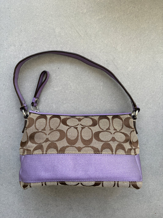Coach Brown Monogram Signature Pouch with Purple Trim