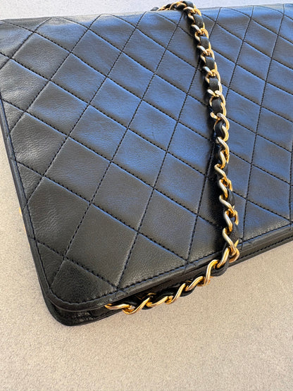 Chanel Classic Vintage Flap Black Lambskin Leather Shoulder Bag