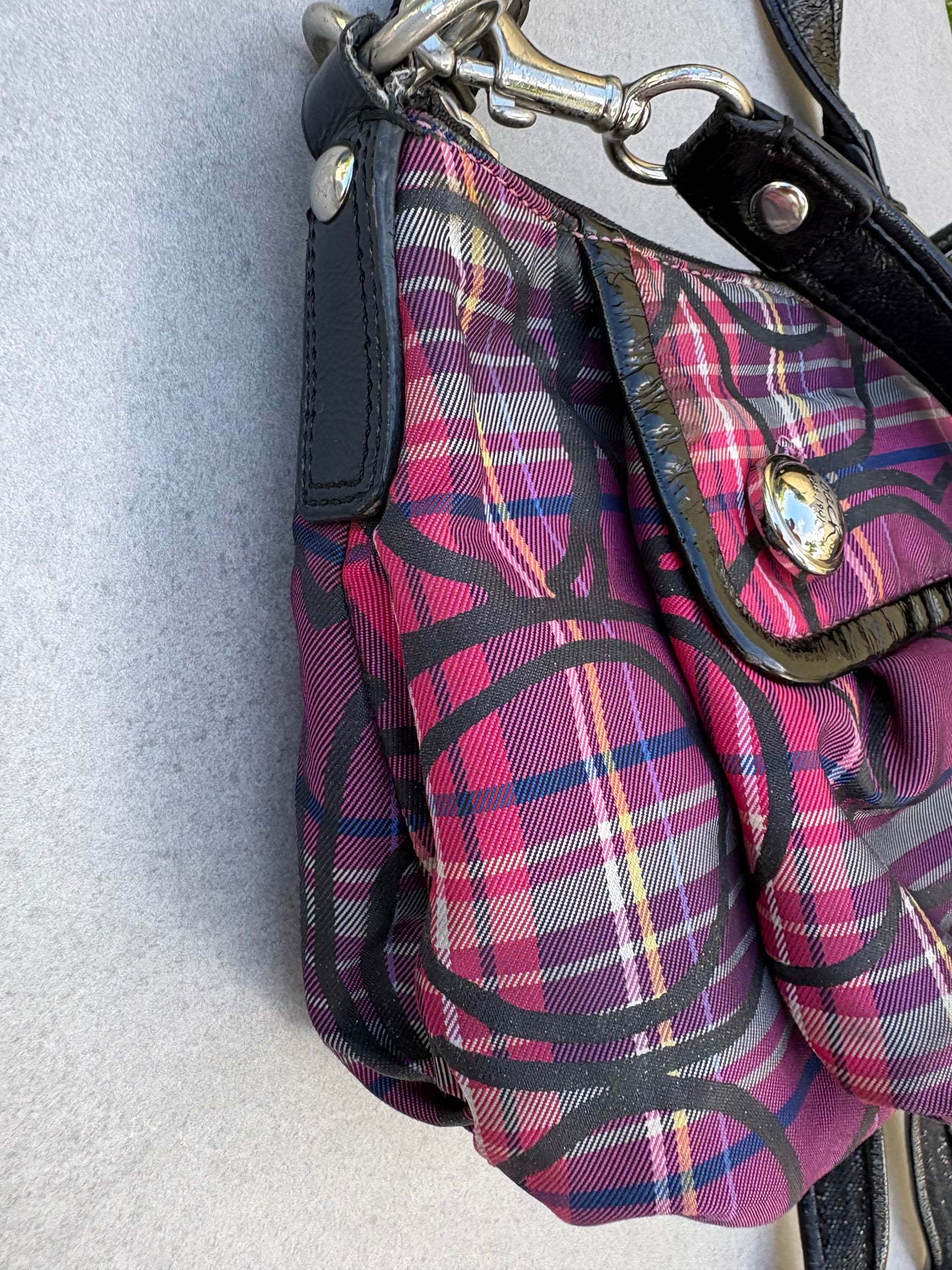 Coach Poppy Berry Tartan Plaid Shoulder Bag Two Way