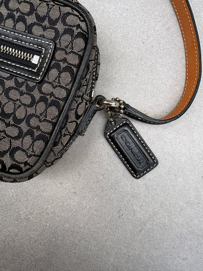 Coach Black and Grey Canvas Signature Crossbody Bag