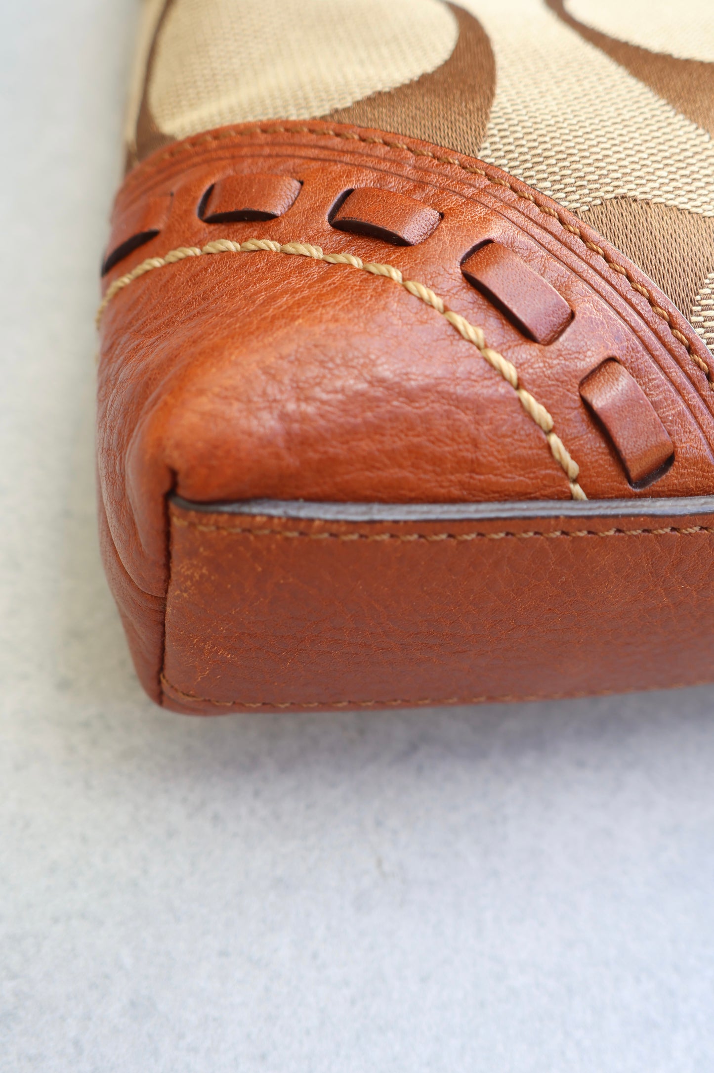 Coach Signature Tan and Brown Shoulder Bag