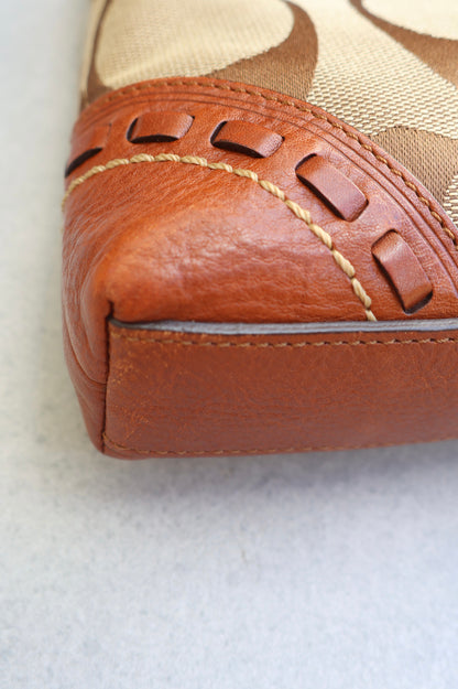 Coach Signature Tan and Brown Shoulder Bag