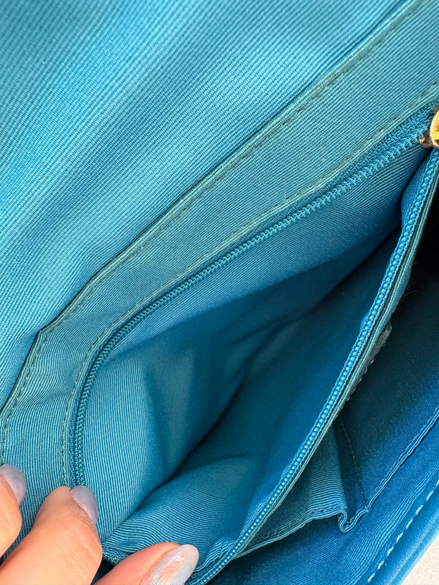 Coach Blue Suede Monogram Shoulder Bag