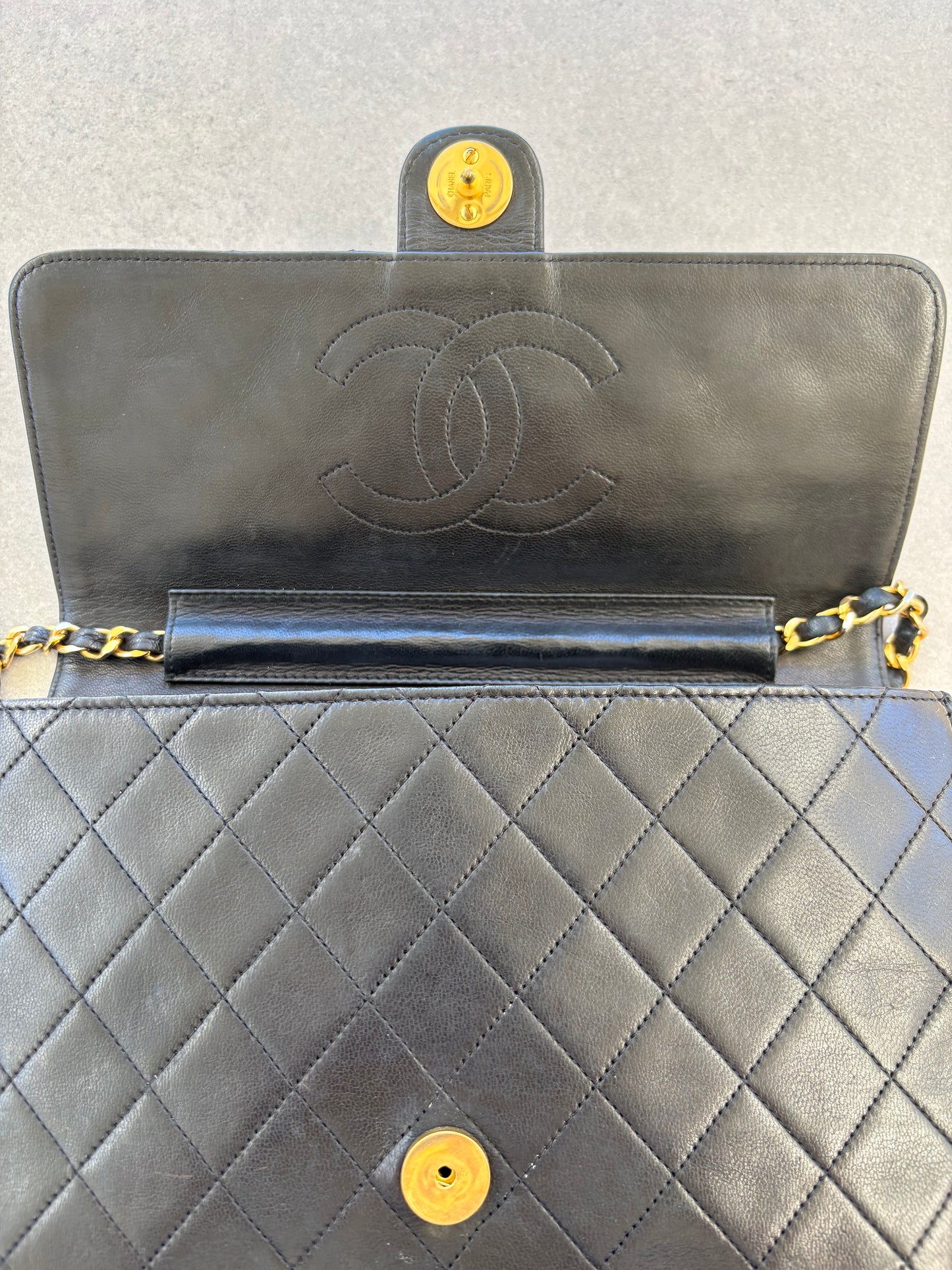 Chanel Classic Vintage Flap Black Lambskin Leather Shoulder Bag