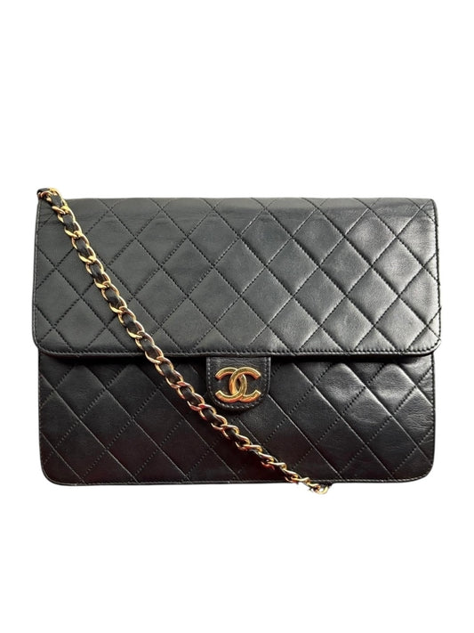 Chanel Classic Vintage Flap Black Lambskin Leather Shoulder Bag
