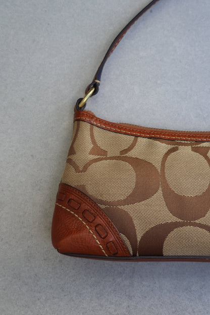 Coach Signature Tan and Brown Shoulder Bag