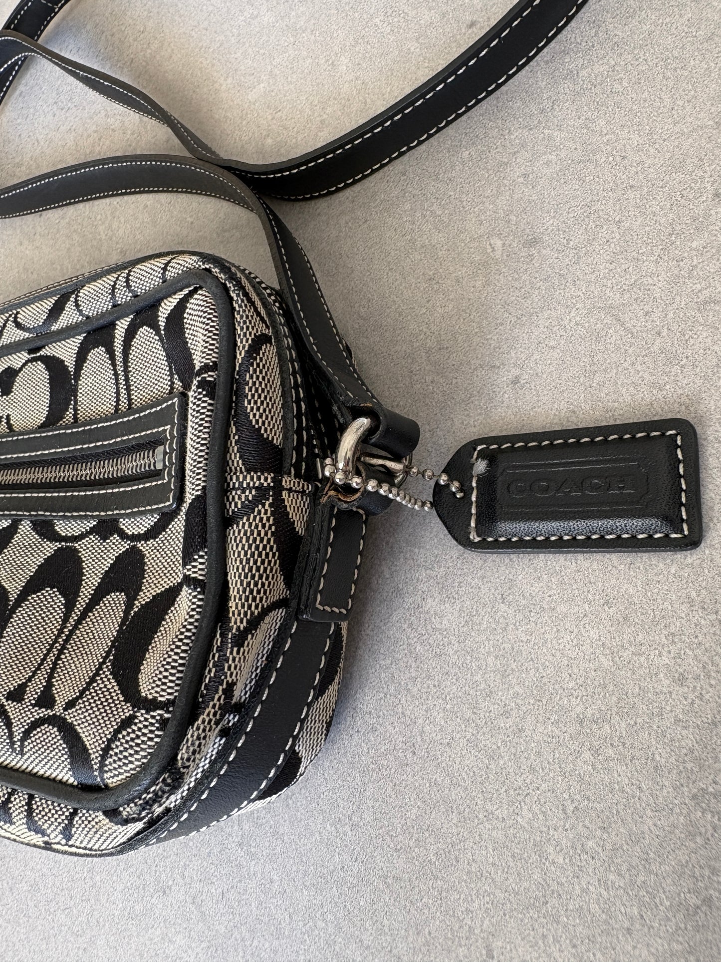 Coach Black and Grey Canvas Signature Crossbody Bag