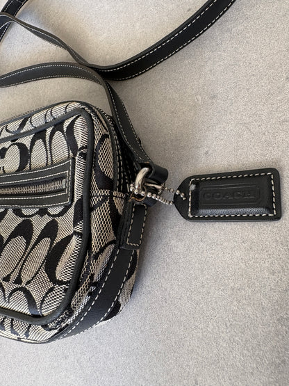 Coach Black and Grey Canvas Signature Crossbody Bag