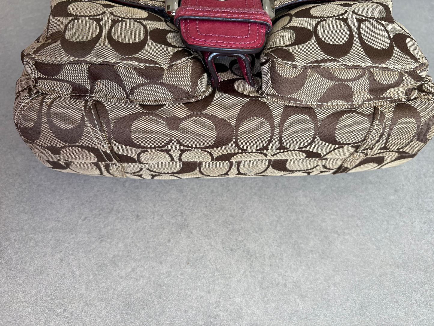 Coach Soho Signature Monogram with Pink Leather Shoulder Bag