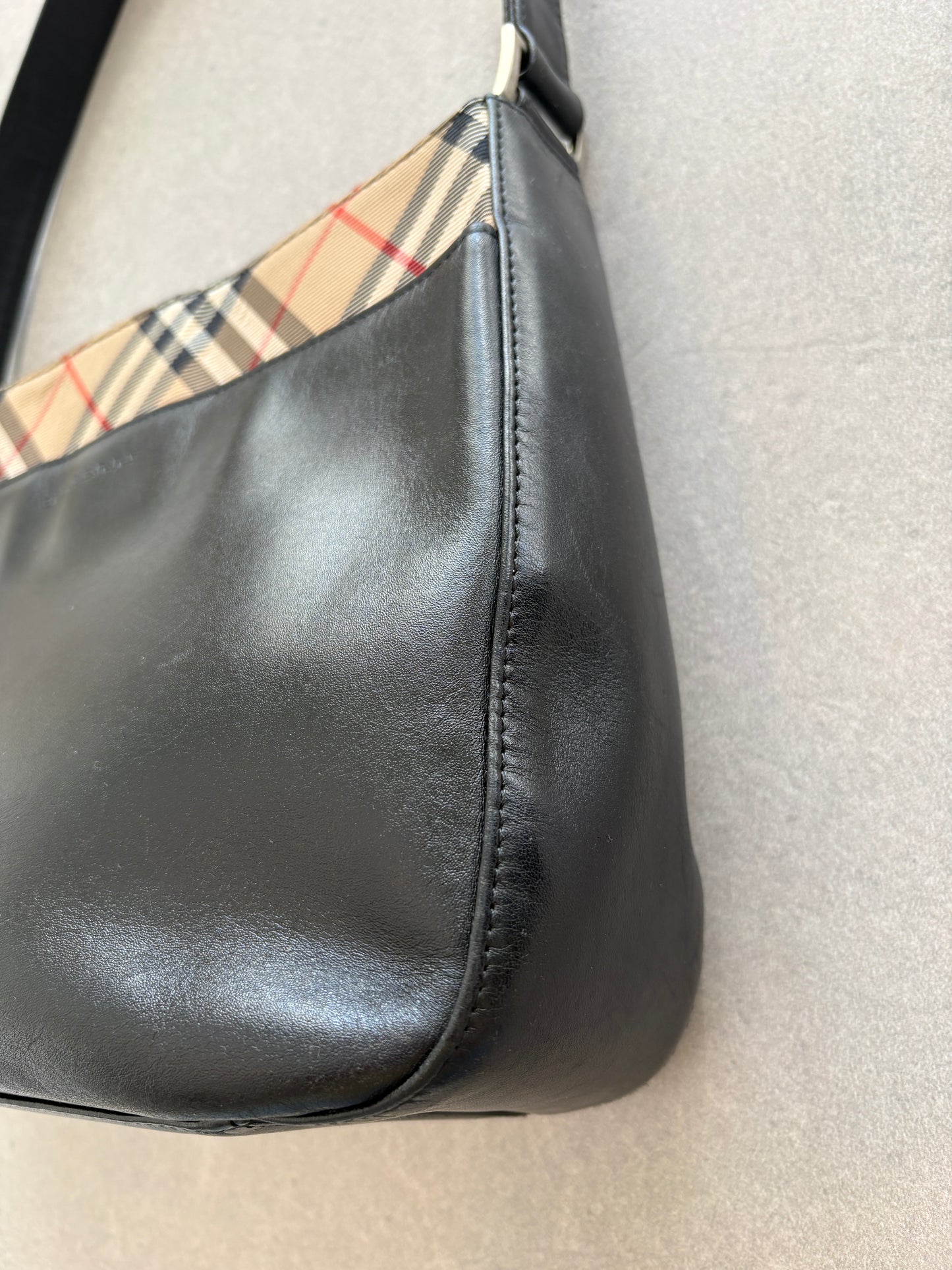 Burberry Beige Nova Check and Black Leather Shoulder bag