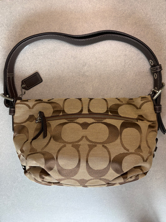 Coach Monogram East West Brown and Beige Shoulder Bag