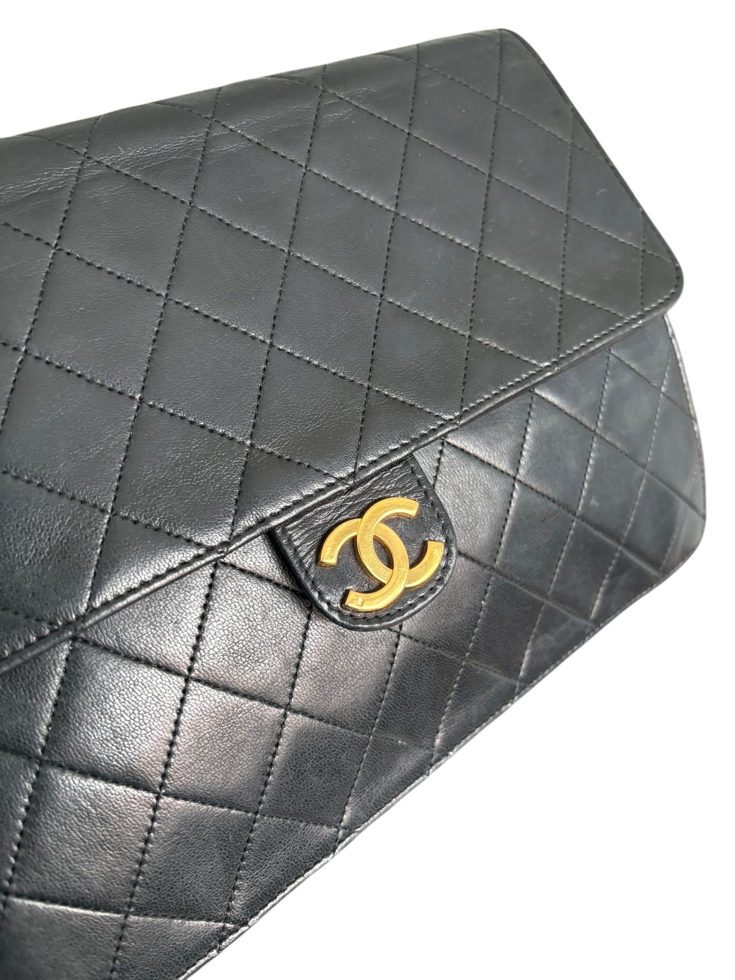 Chanel Classic Vintage Flap Black Lambskin Leather Shoulder Bag