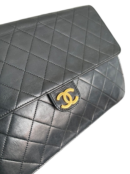 Chanel Classic Vintage Flap Black Lambskin Leather Shoulder Bag